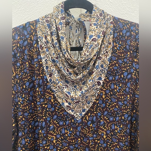 Catherine Malandrino Floral Contrast Fall Print Long Sleeve Cowl Neck Blouse XL - Picture 2 of 7